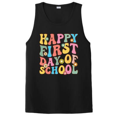 Happy First Day Of School Retro Groovy Teacher & Students PosiCharge Competitor Tank