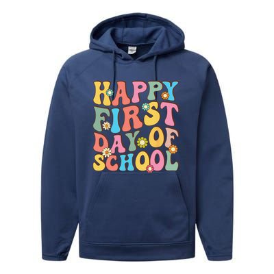 Happy First Day Of School Retro Groovy Teacher & Students Performance Fleece Hoodie