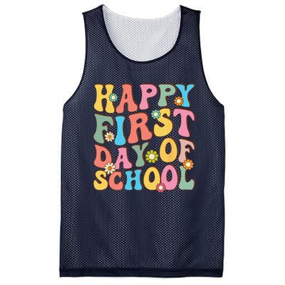 Happy First Day Of School Retro Groovy Teacher & Students Mesh Reversible Basketball Jersey Tank