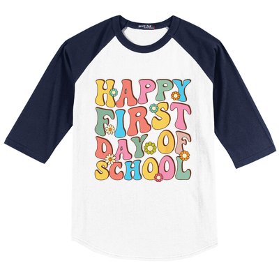 Happy First Day Of School Retro Groovy Teacher & Students Baseball Sleeve Shirt