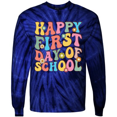 Happy First Day Of School Retro Groovy Teacher & Students Tie-Dye Long Sleeve Shirt