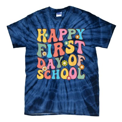 Happy First Day Of School Retro Groovy Teacher & Students Tie-Dye T-Shirt