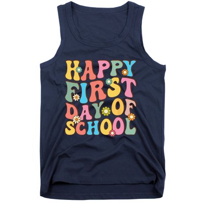 Happy First Day Of School Retro Groovy Teacher & Students Tank Top