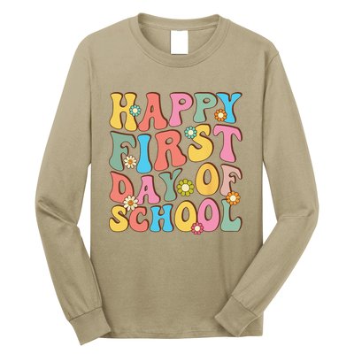 Happy First Day Of School Retro Groovy Teacher & Students Long Sleeve Shirt