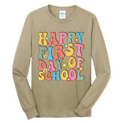 Happy First Day Of School Retro Groovy Teacher & Students Tall Long Sleeve T-Shirt