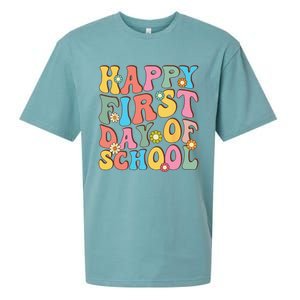 Happy First Day Of School Retro Groovy Teacher & Students Sueded Cloud Jersey T-Shirt