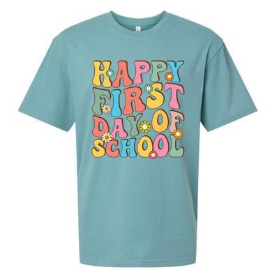 Happy First Day Of School Retro Groovy Teacher & Students Sueded Cloud Jersey T-Shirt