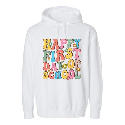 Happy First Day Of School Retro Groovy Teacher & Students Garment-Dyed Fleece Hoodie