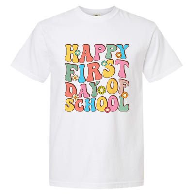 Happy First Day Of School Retro Groovy Teacher & Students Garment-Dyed Heavyweight T-Shirt