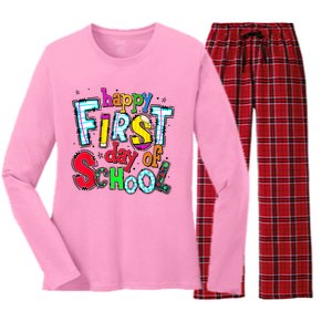 Happy First Day Of School Gifts Students Teachers Women's Long Sleeve Flannel Pajama Set 