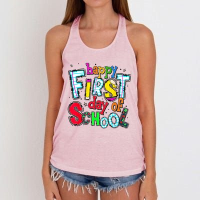 Happy First Day Of School Gifts Students Teachers Women's Knotted Racerback Tank