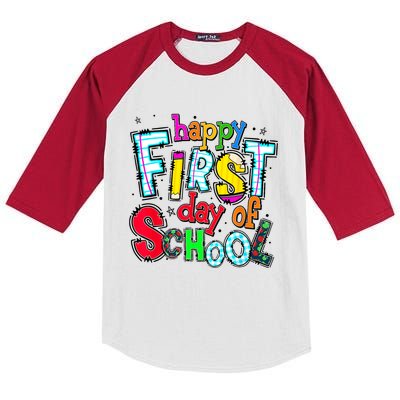 Happy First Day Of School Gifts Students Teachers Kids Colorblock Raglan Jersey