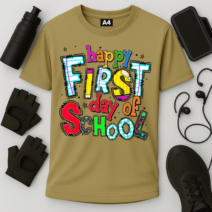 Happy First Day Of School Gifts Students Teachers Cooling Performance Crew T-Shirt