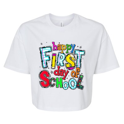 Happy First Day Of School Gifts Students Teachers Bella+Canvas Jersey Crop Tee