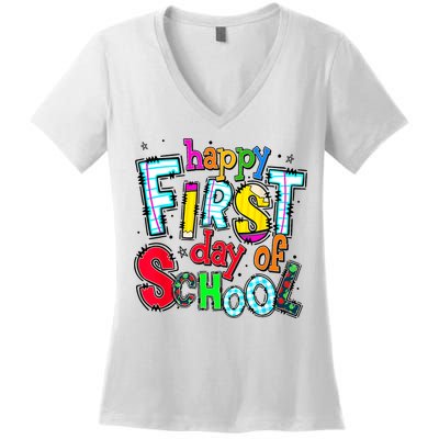 Happy First Day Of School Gifts Students Teachers Women's V-Neck T-Shirt