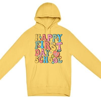 Happy First Day Of School Retro Groovy Teacher And Students Gift Premium Pullover Hoodie