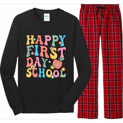 Happy First Day Of School Retro Groovy Teacher And Students Gift Long Sleeve Pajama Set