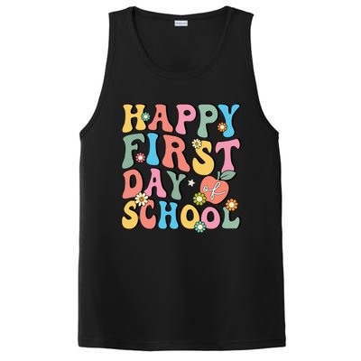 Happy First Day Of School Retro Groovy Teacher And Students Gift PosiCharge Competitor Tank