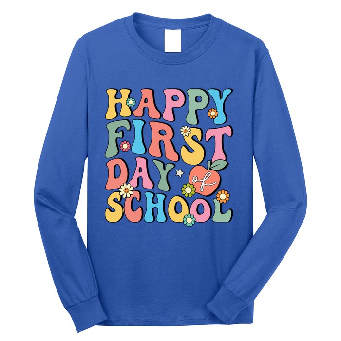 Happy First Day Of School Retro Groovy Teacher And Students Gift Long Sleeve Shirt