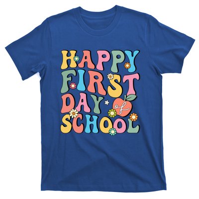 Happy First Day Of School Retro Groovy Teacher And Students Gift T-Shirt