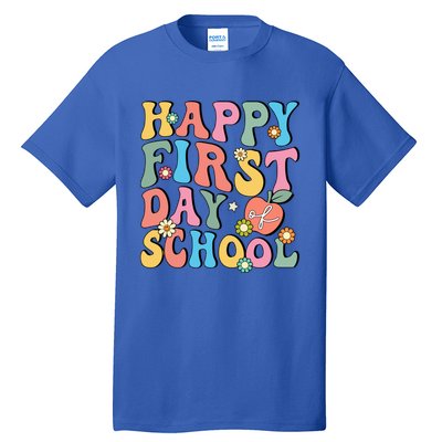 Happy First Day Of School Retro Groovy Teacher And Students Gift Tall T-Shirt