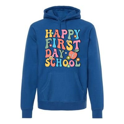 Happy First Day Of School Retro Groovy Teacher And Students Gift Premium Hoodie