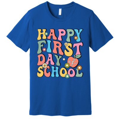 Happy First Day Of School Retro Groovy Teacher And Students Gift Premium T-Shirt