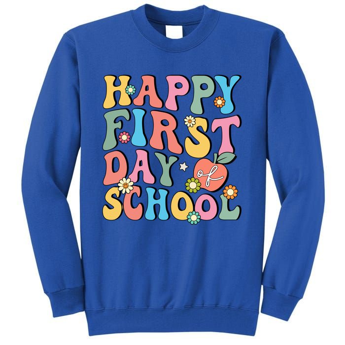 Happy First Day Of School Retro Groovy Teacher And Students Gift Tall Sweatshirt