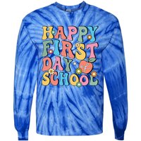 Happy First Day Of School Retro Groovy Teacher And Students Gift Tie-Dye Long Sleeve Shirt