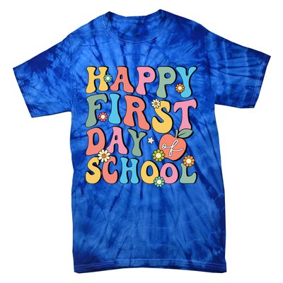 Happy First Day Of School Retro Groovy Teacher And Students Gift Tie-Dye T-Shirt