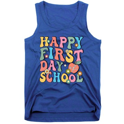 Happy First Day Of School Retro Groovy Teacher And Students Gift Tank Top