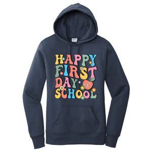 Happy First Day Of School Retro Groovy Teacher And Students Gift Women's Pullover Hoodie