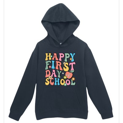 Happy First Day Of School Retro Groovy Teacher And Students Gift Urban Pullover Hoodie