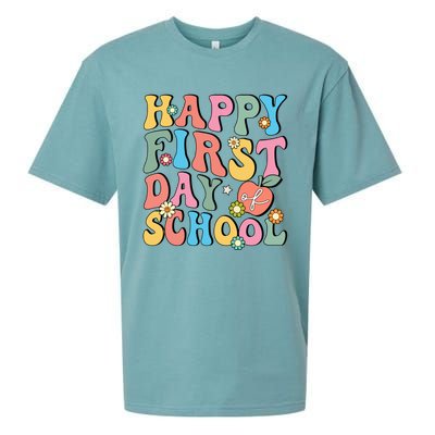 Happy First Day Of School Retro Groovy Teacher And Students Gift Sueded Cloud Jersey T-Shirt