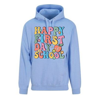 Happy First Day Of School Retro Groovy Teacher And Students Gift Unisex Surf Hoodie