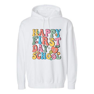 Happy First Day Of School Retro Groovy Teacher And Students Gift Garment-Dyed Fleece Hoodie