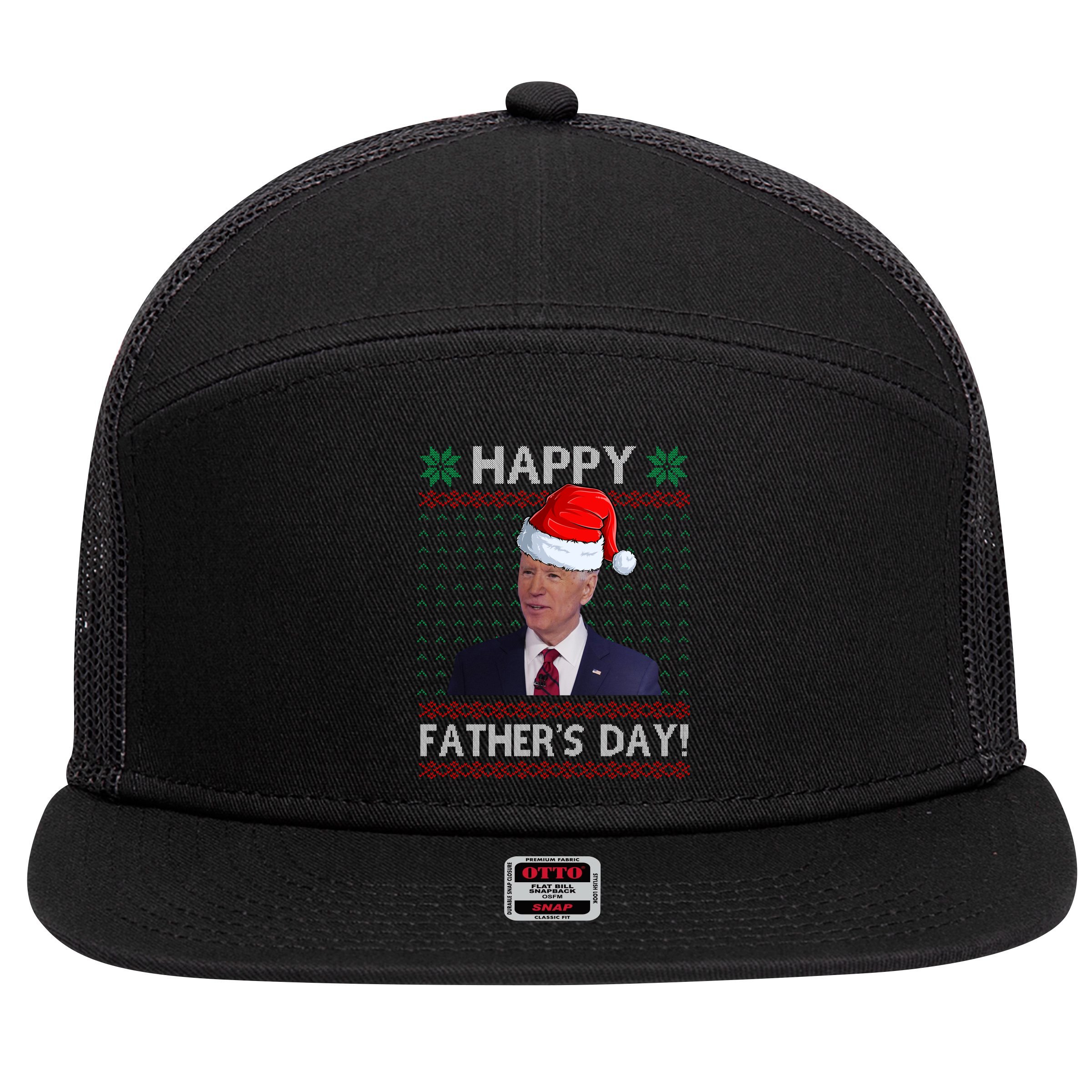 Happy Father's Day Funny Joe Biden Christmas Joke 7 Panel Mesh Trucker Snapback Hat