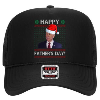 Happy Father's Day Funny Joe Biden Christmas Joke High Crown Mesh Back Trucker Hat