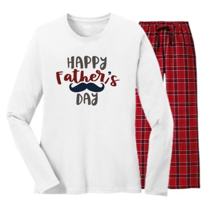 Happy Father's Day Mustache Women's Long Sleeve Flannel Pajama Set 