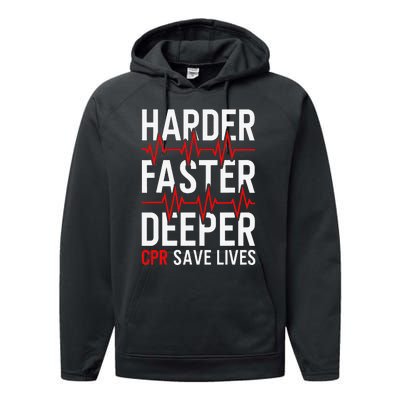 Harder Faster Deeper CPR Funny EMT EMS Paramedic Performance Fleece Hoodie