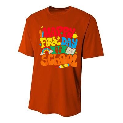 Happy First Day Of School Retro Teacher Funny Back To School Performance Sprint T-Shirt