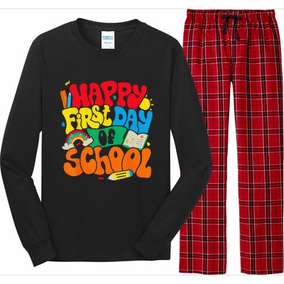 Happy First Day Of School Retro Teacher Funny Back To School Long Sleeve Pajama Set