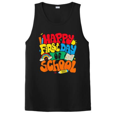 Happy First Day Of School Retro Teacher Funny Back To School PosiCharge Competitor Tank