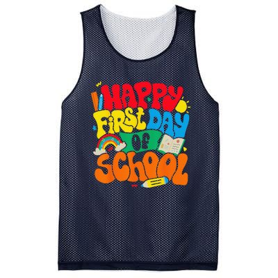 Happy First Day Of School Retro Teacher Funny Back To School Mesh Reversible Basketball Jersey Tank