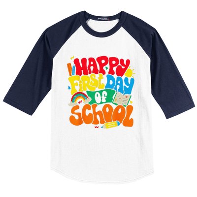 Happy First Day Of School Retro Teacher Funny Back To School Baseball Sleeve Shirt