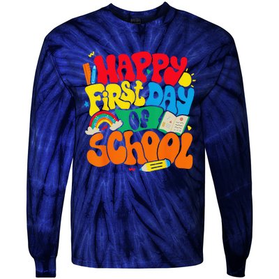 Happy First Day Of School Retro Teacher Funny Back To School Tie-Dye Long Sleeve Shirt