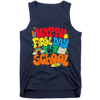 Happy First Day Of School Retro Teacher Funny Back To School Tank Top