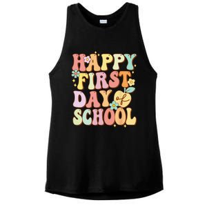 Happy First Day Of School Teachers Back To School Love Ladies PosiCharge Tri-Blend Wicking Tank