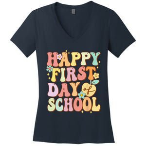 Happy First Day Of School Teachers Back To School Love Women's V-Neck T-Shirt