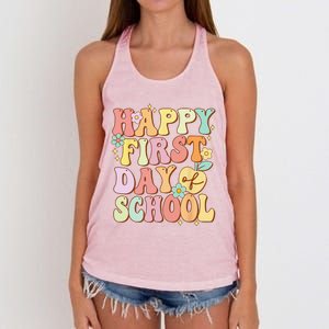 Happy First Day Of School Teachers Back To School Love Women's Knotted Racerback Tank